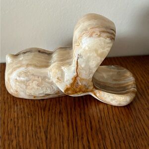 Vintage Onyx Marble Alabaster Hippo Wide Mouth Figurine Hand Carved Tinker Dish